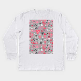 Summer Melon Hot Pink Triangles on Grey Kids Long Sleeve T-Shirt